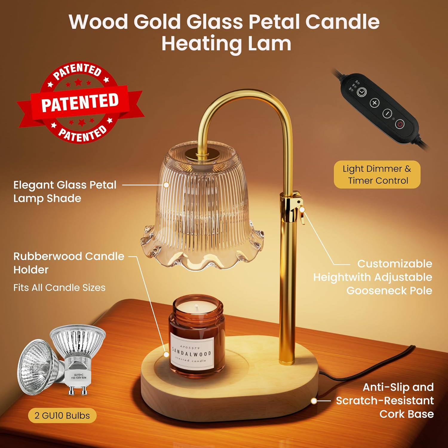 Candle Warmer Lamp Green with Timer Dimmer, Electric Candle Lamp Light Warmer Wax Heater With 2 Bulbs, Mom Christmas Birthday Gifts For Her Women, House Warming Gifts New Home