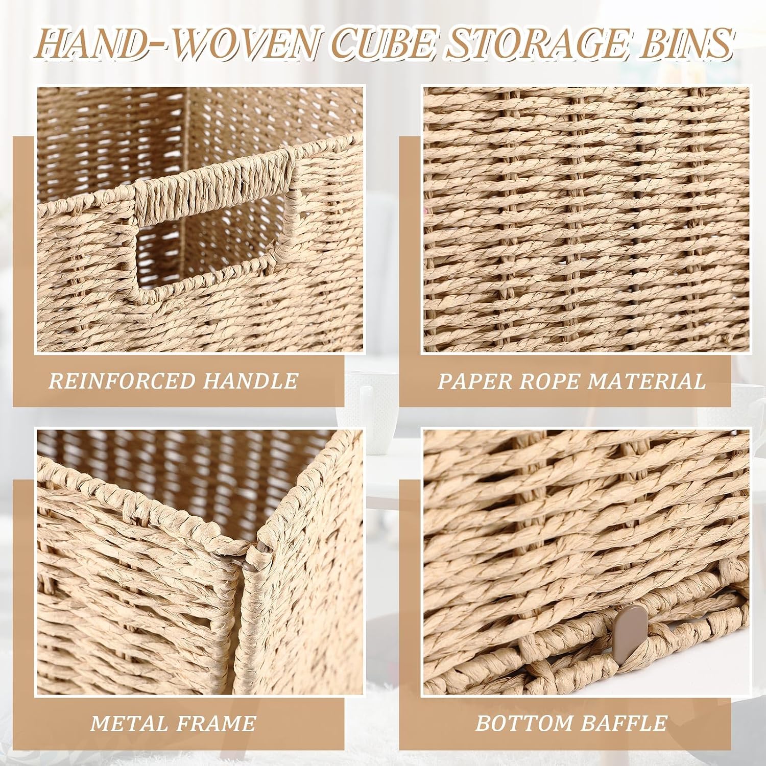 Foldable Wicker Storage Cubes Wicker Storage Baskets Rectangular Laundry Organizer Storage Baskets