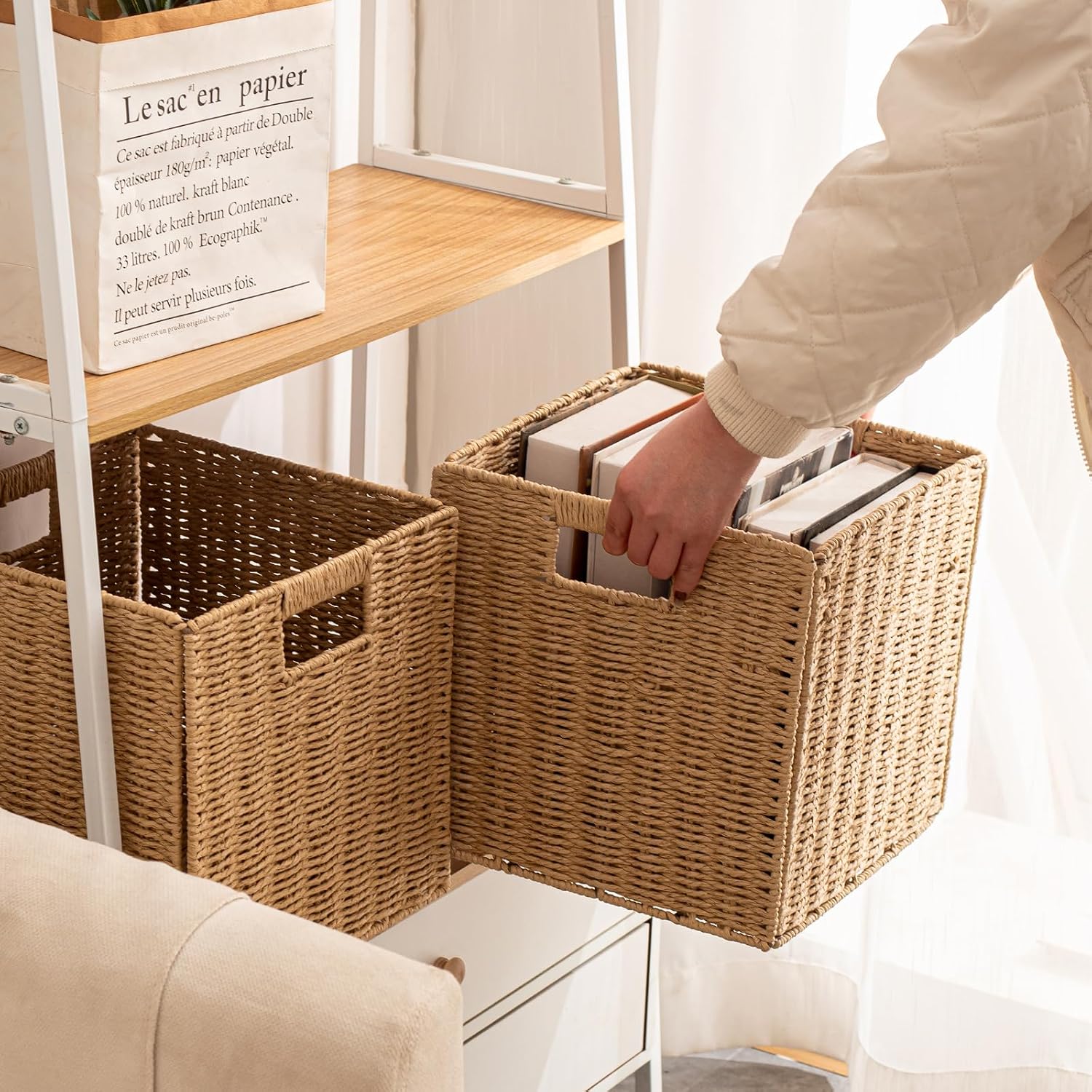 Foldable Wicker Storage Cubes Wicker Storage Baskets Rectangular Laundry Organizer Storage Baskets