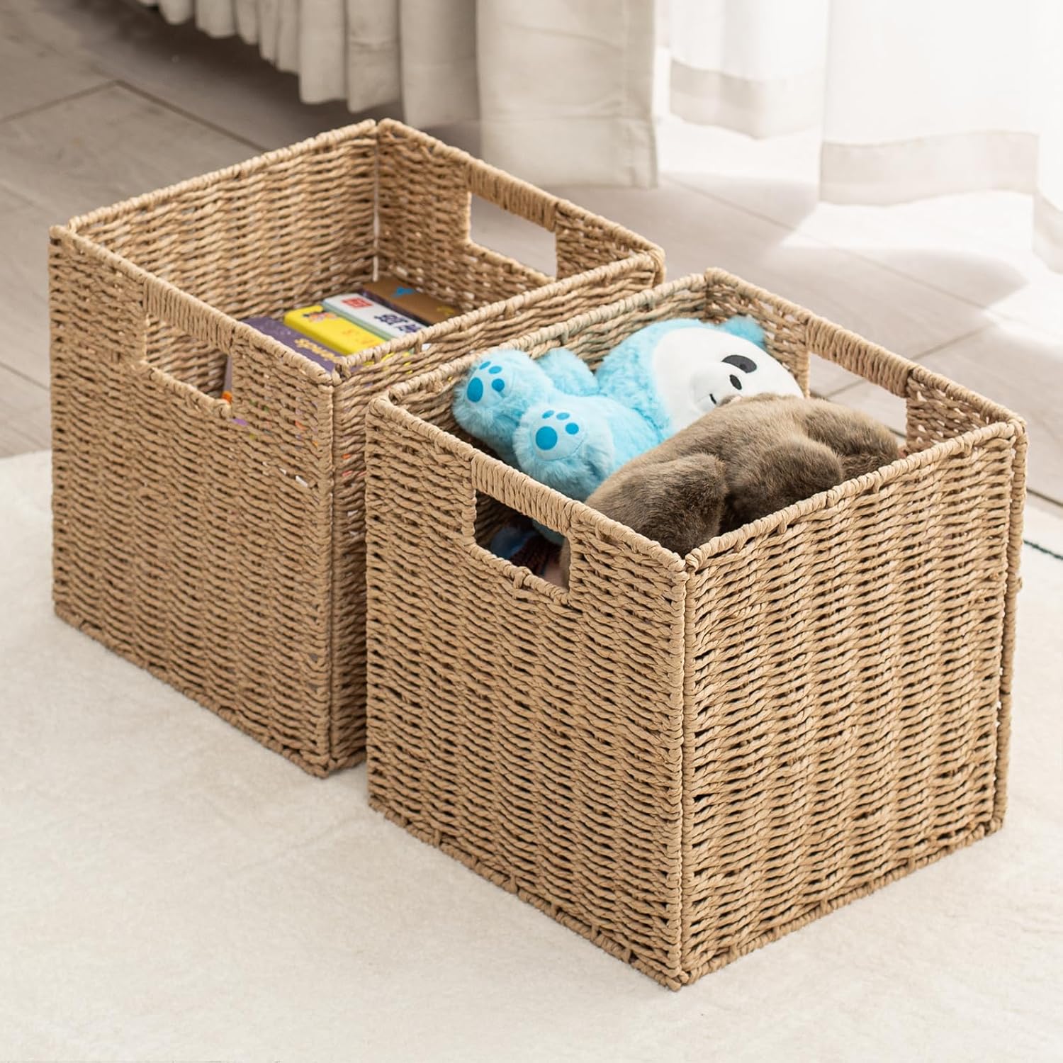 Foldable Wicker Storage Cubes Wicker Storage Baskets Rectangular Laundry Organizer Storage Baskets