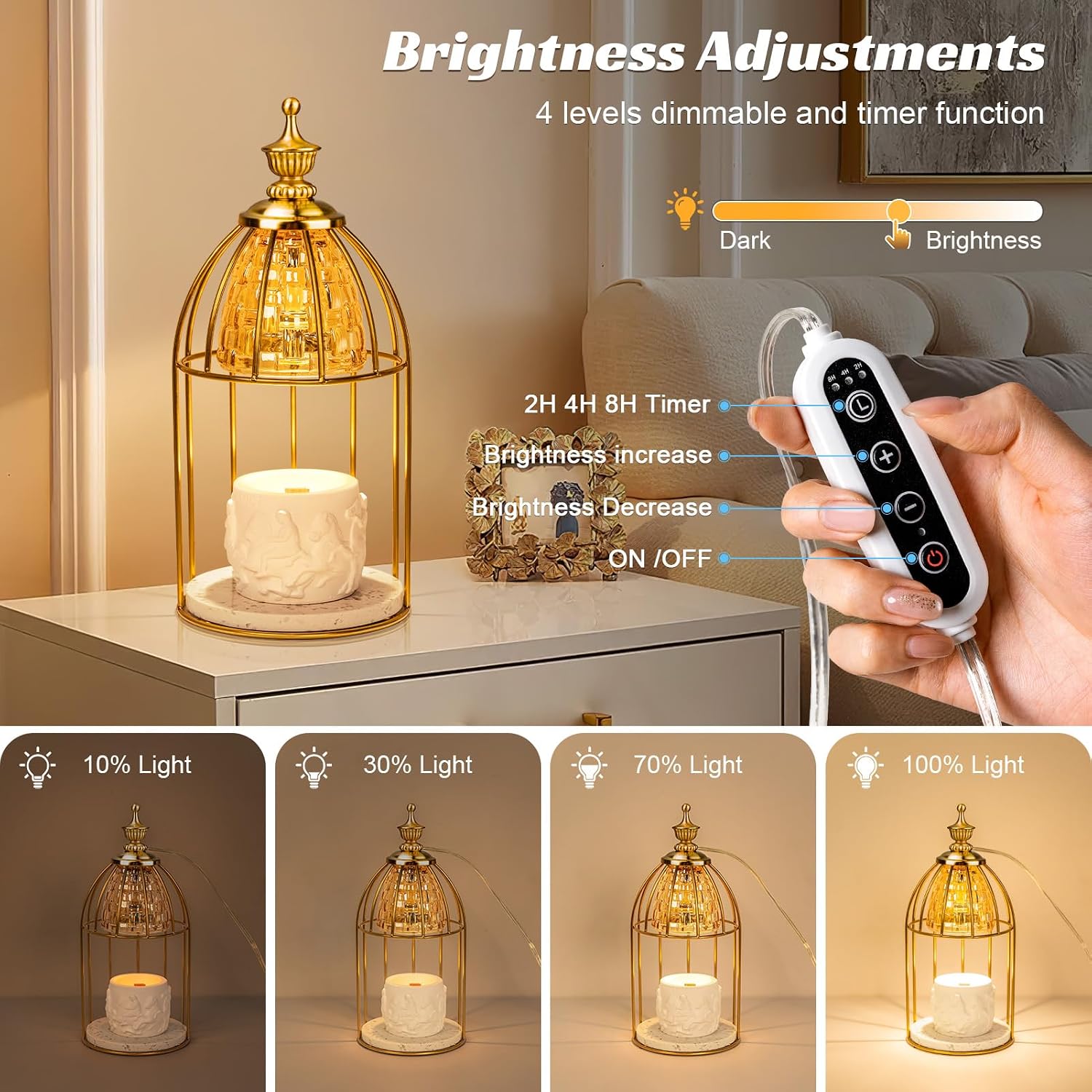 Candle Warmer Lamp Green with Timer Dimmer, Electric Candle Lamp Light Warmer Wax Heater With 2 Bulbs, Mom Christmas Birthday Gifts For Her Women, House Warming Gifts New Home