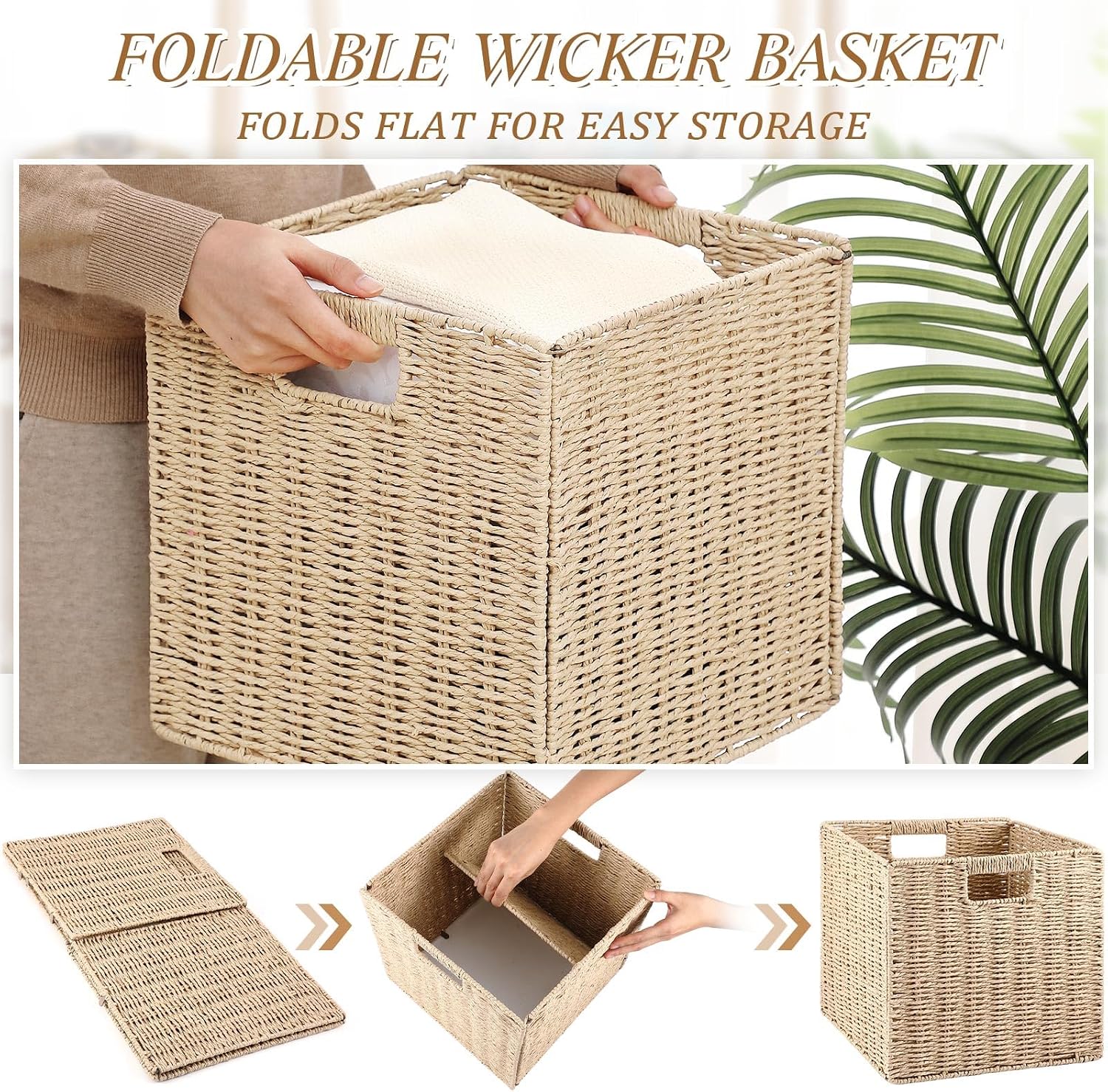Foldable Wicker Storage Cubes Wicker Storage Baskets Rectangular Laundry Organizer Storage Baskets