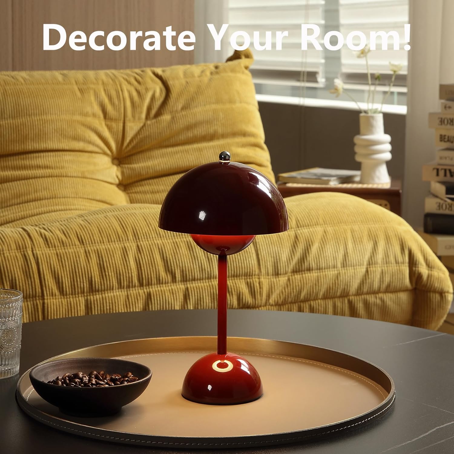 Ins Flowerpot Table Lamp Rechargeable Type-C Night Light Touch Dimmable Bedroom Bedside Lamp