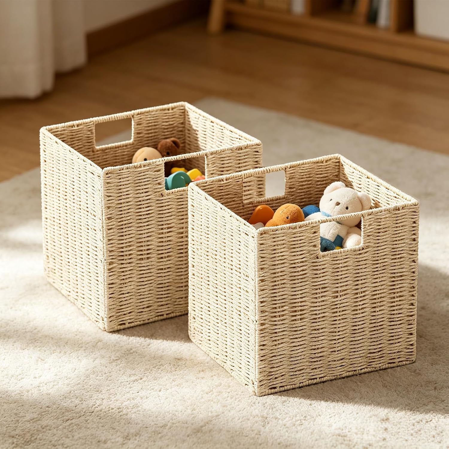 Foldable Wicker Storage Cubes Wicker Storage Baskets Rectangular Laundry Organizer Storage Baskets