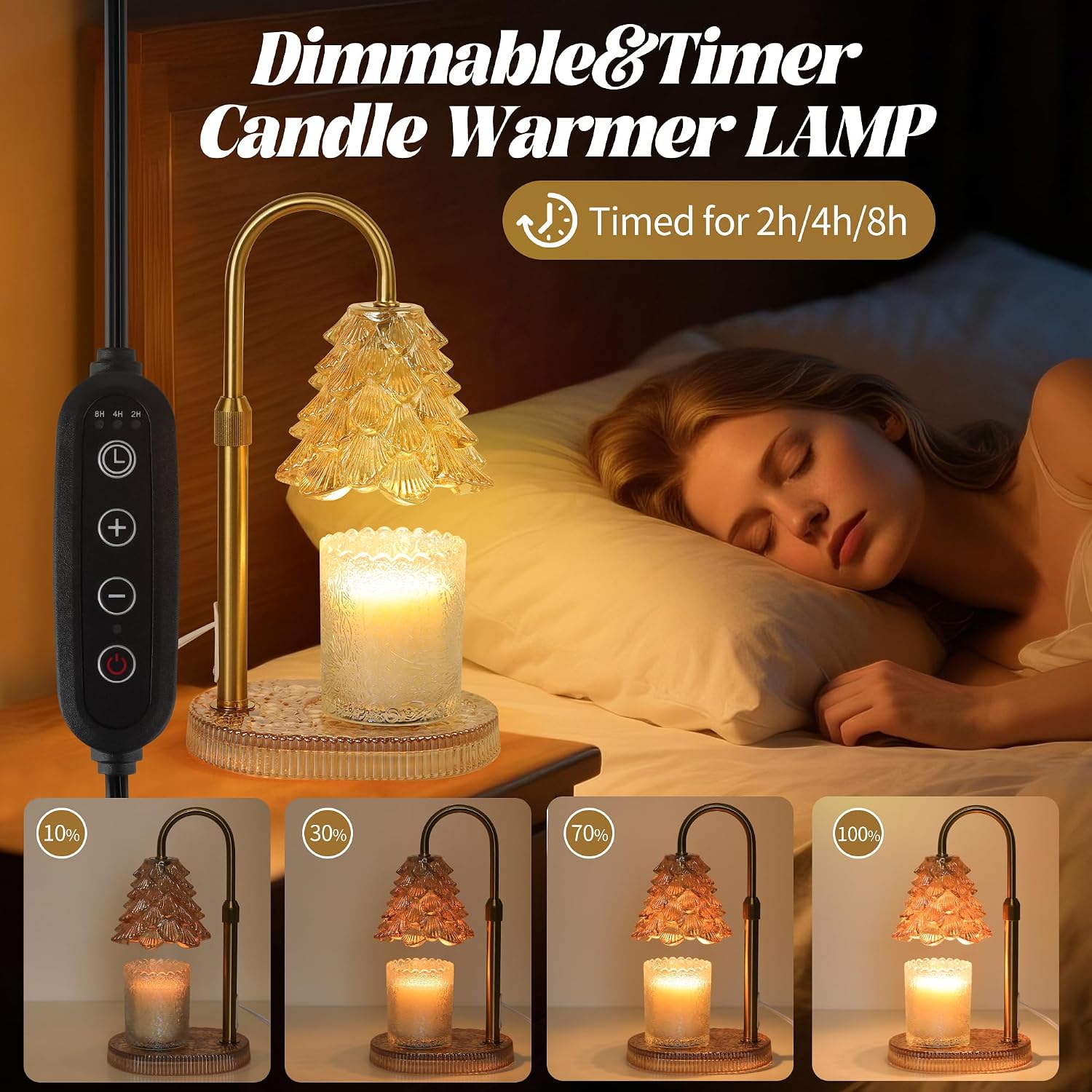 Candle Warmer Lamp Green with Timer Dimmer, Electric Candle Lamp Light Warmer Wax Heater With 2 Bulbs, Mom Christmas Birthday Gifts For Her Women, House Warming Gifts New Home