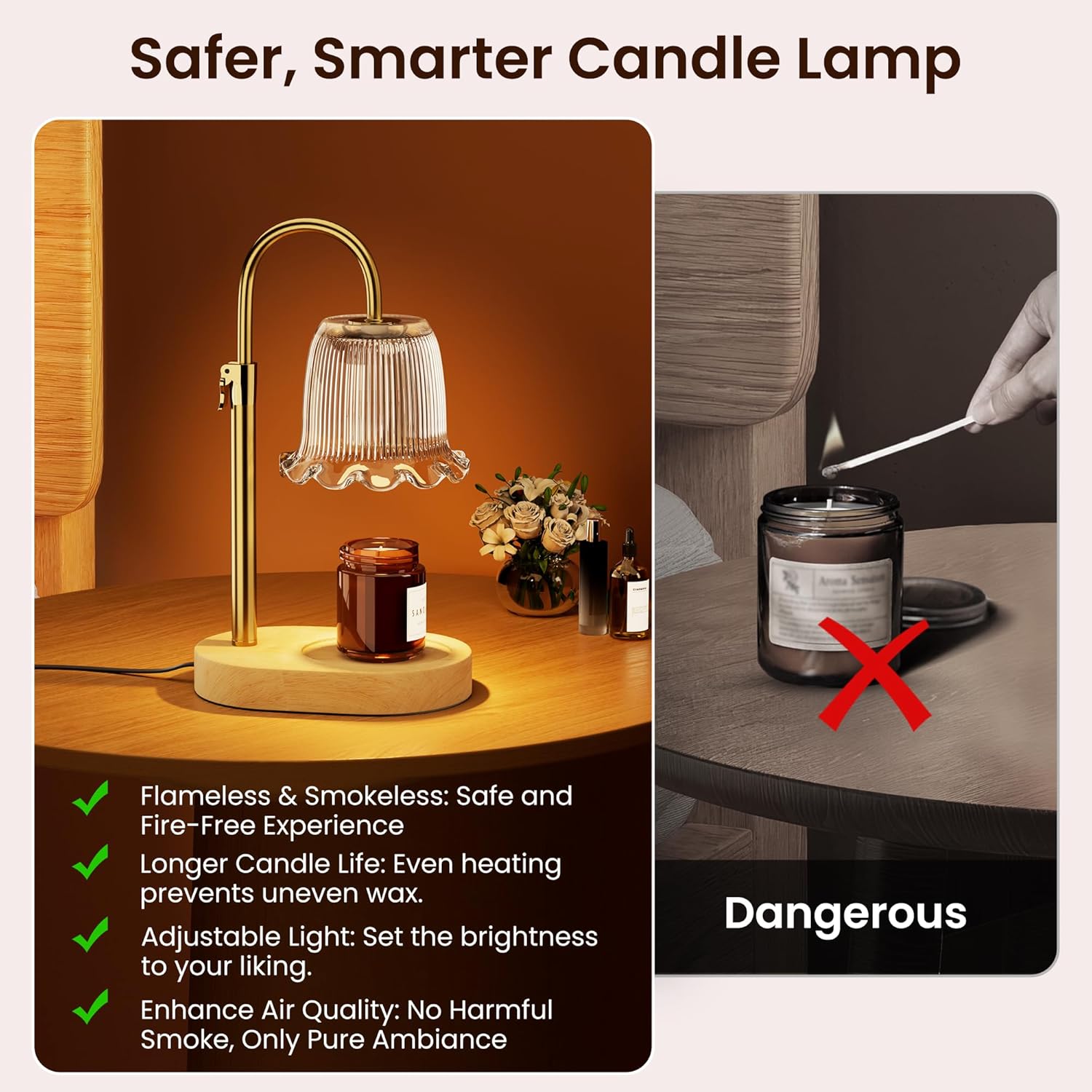 Candle Warmer Lamp Green with Timer Dimmer, Electric Candle Lamp Light Warmer Wax Heater With 2 Bulbs, Mom Christmas Birthday Gifts For Her Women, House Warming Gifts New Home