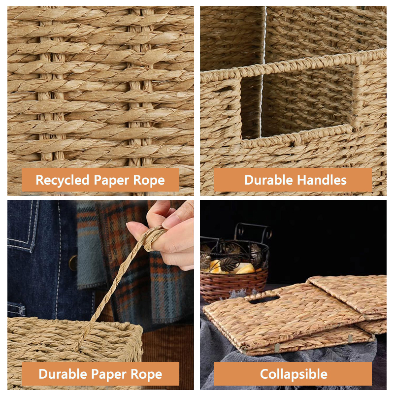 Foldable Wicker Storage Cubes Wicker Storage Baskets Rectangular Laundry Organizer Storage Baskets