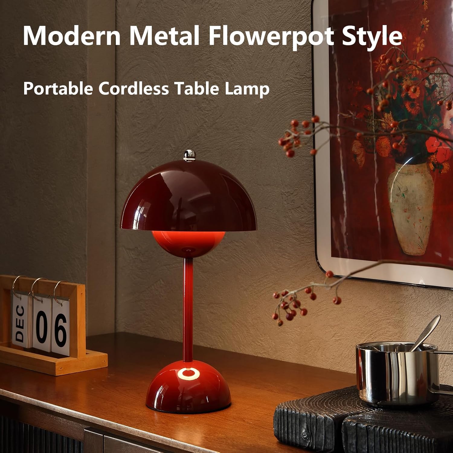 Ins Flowerpot Table Lamp Rechargeable Type-C Night Light Touch Dimmable Bedroom Bedside Lamp