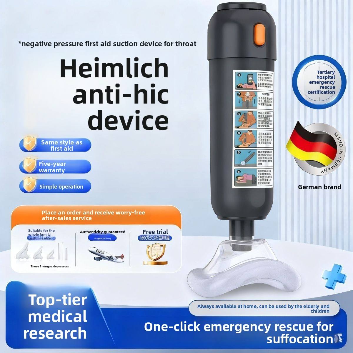  Portable Anti-Choking Aspirator Medical Grade Heimlich Device for Infant Adult Airway Suction Emergencies Home Use