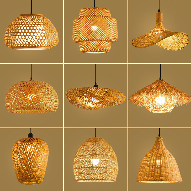 Rattan Boho Chandelier Hand Woven Wicker Pendant Light For Dining Room Kitchen Island Bedroom