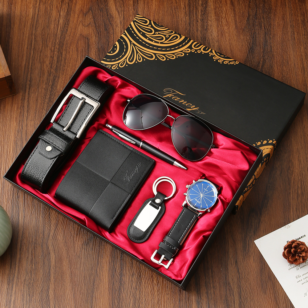 Men's Gift Set With Leather Belt Wallet Watch Glasses Keychain Ballpoint Pen Gifts For Men