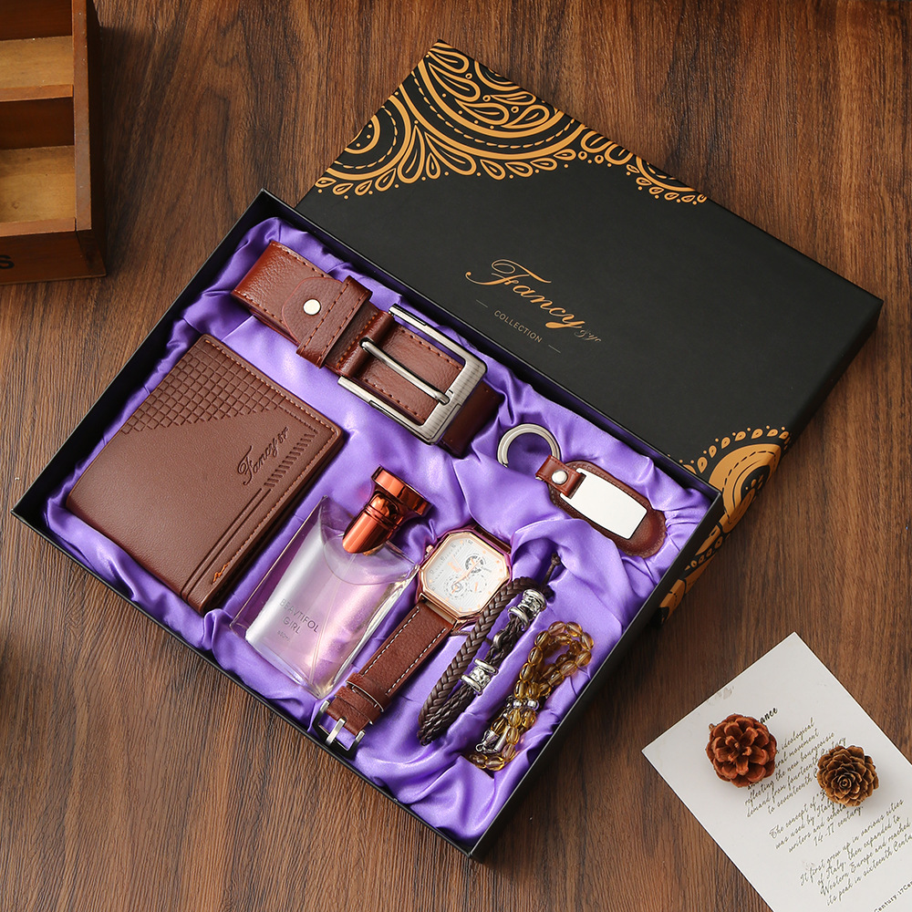 Men's Gift Set With Leather Belt Wallet Watch Glasses Keychain Ballpoint Pen Gifts For Men