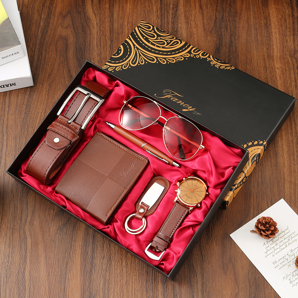 Men's Gift Set With Leather Belt Wallet Watch Glasses Keychain Ballpoint Pen Gifts For Men