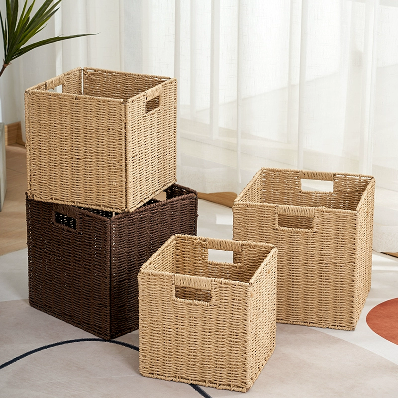 Foldable Wicker Storage Cubes Wicker Storage Baskets Rectangular Laundry Organizer Storage Baskets