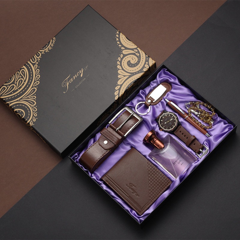 Men's Gift Set With Leather Belt Wallet Watch Glasses Keychain Ballpoint Pen Gifts For Men