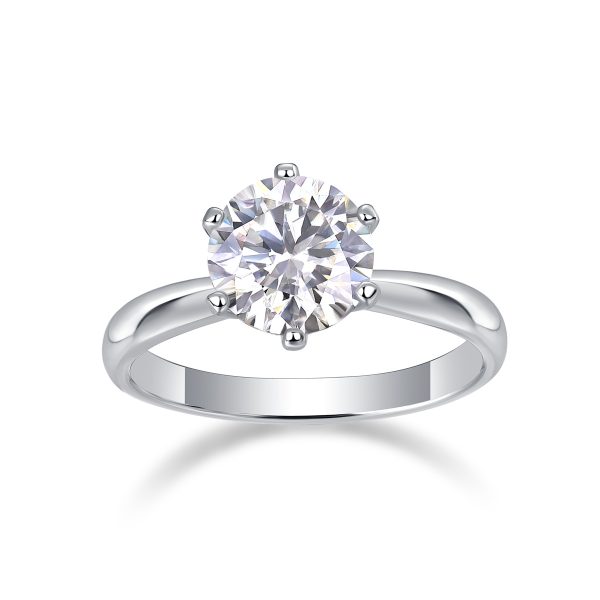 S925 Silver 1-carat zircon Classic Six-prong Ring
