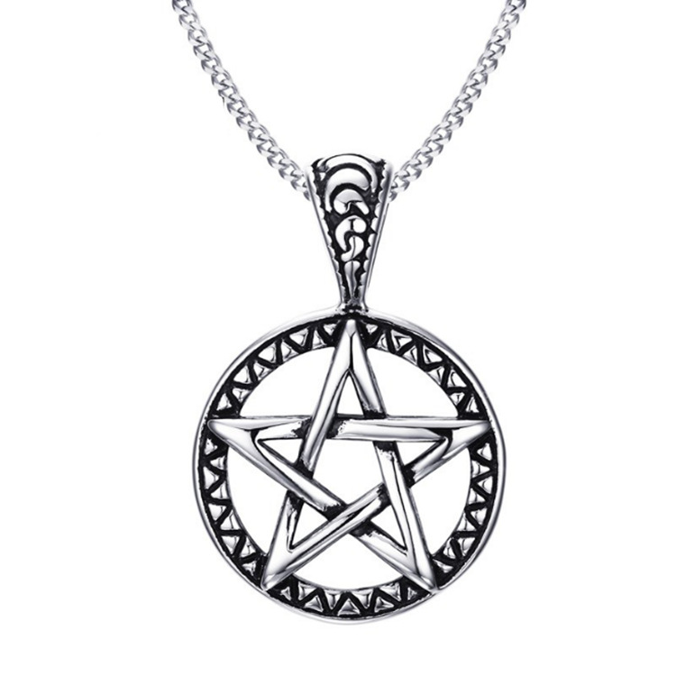 Alloy Material 55 CM Hip hop Rotating Pentagram Pendant Necklace