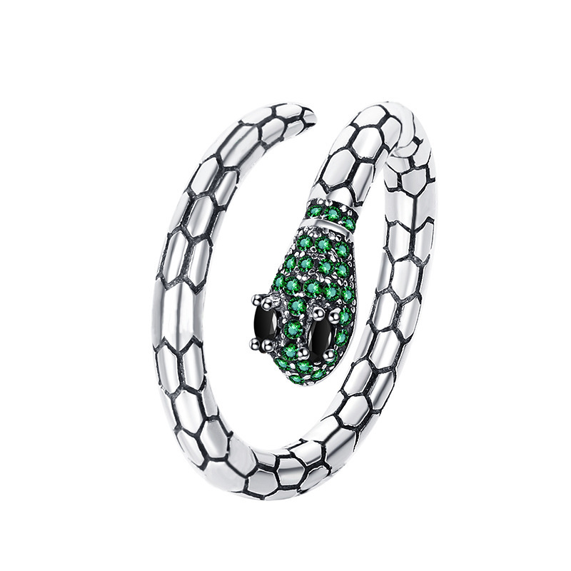 S925 Silver 0.3-carat Green Zircon Snakes zircon Ring 