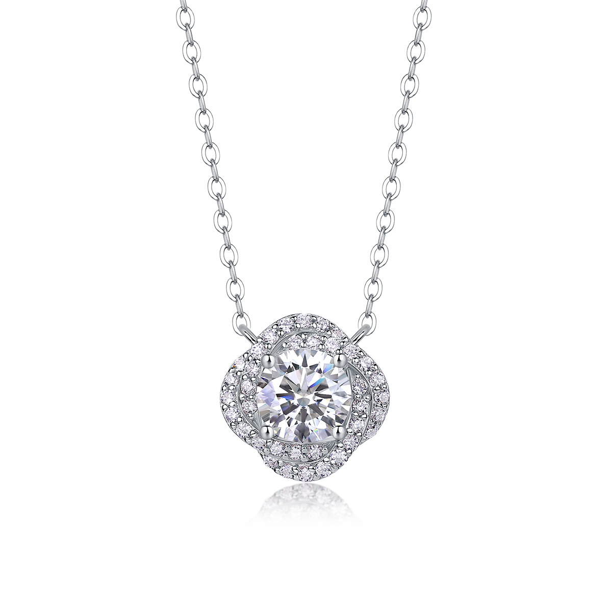 S925 1 ct Moissanite Lucky Flower Lady Pendant Necklace Set