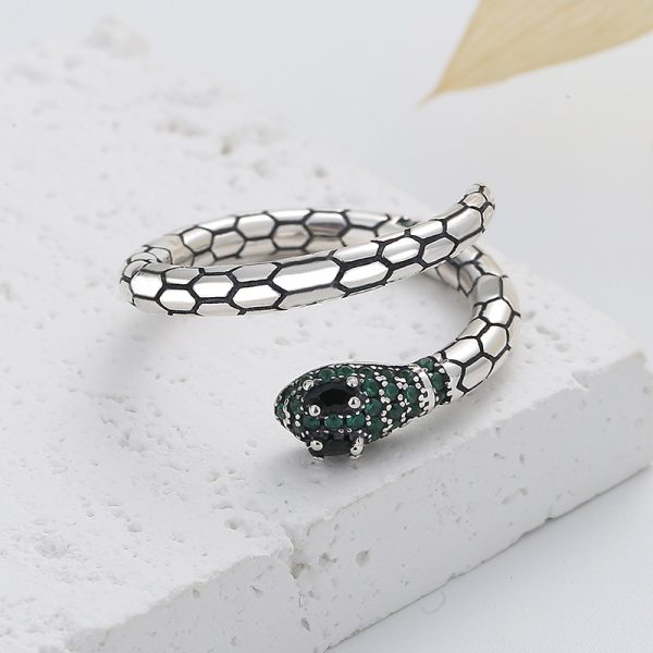 S925 Silver 0.3-carat Green Zircon Snakes zircon Ring 