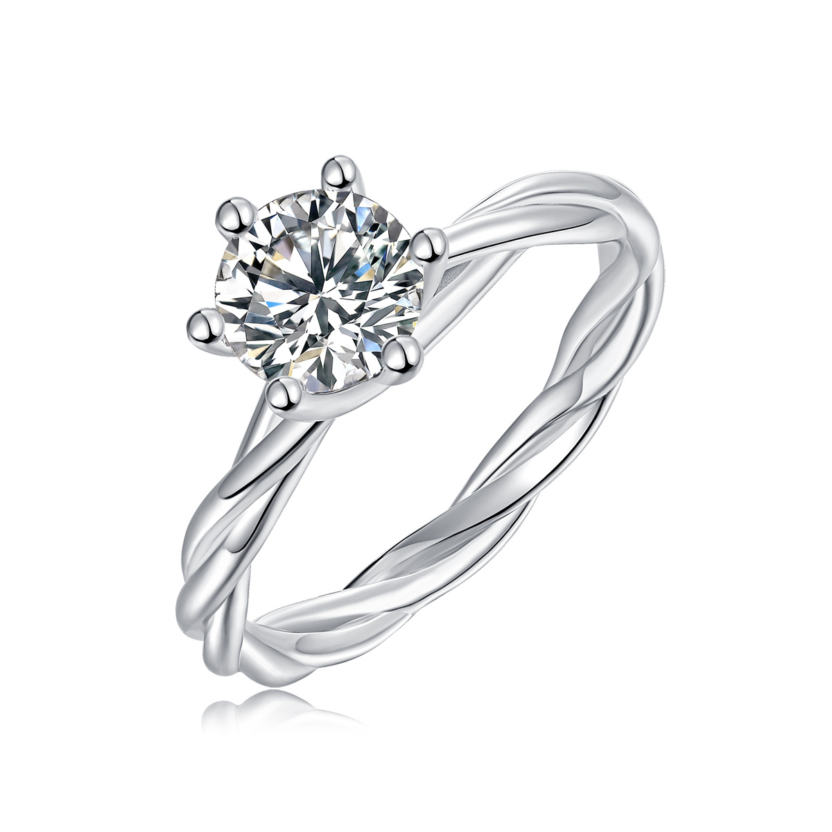 S925 Silver 1.5-carat 6-Claw fried dough twist Classic zircon Ring 