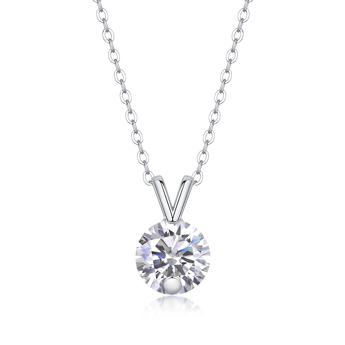 2026 2 ct S925 Women’s Silver Diamond V-Chain Pendant