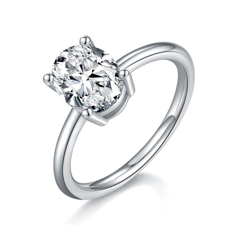 S925 Silver 1-carat Egg-shaped zircon Ring 