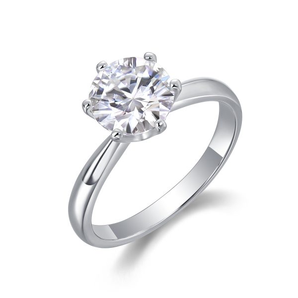 S925 Silver 1-carat zircon Classic Six-prong Ring