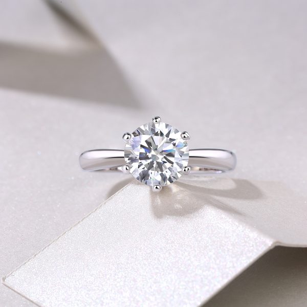 S925 Silver 1-carat zircon Classic Six-prong Ring