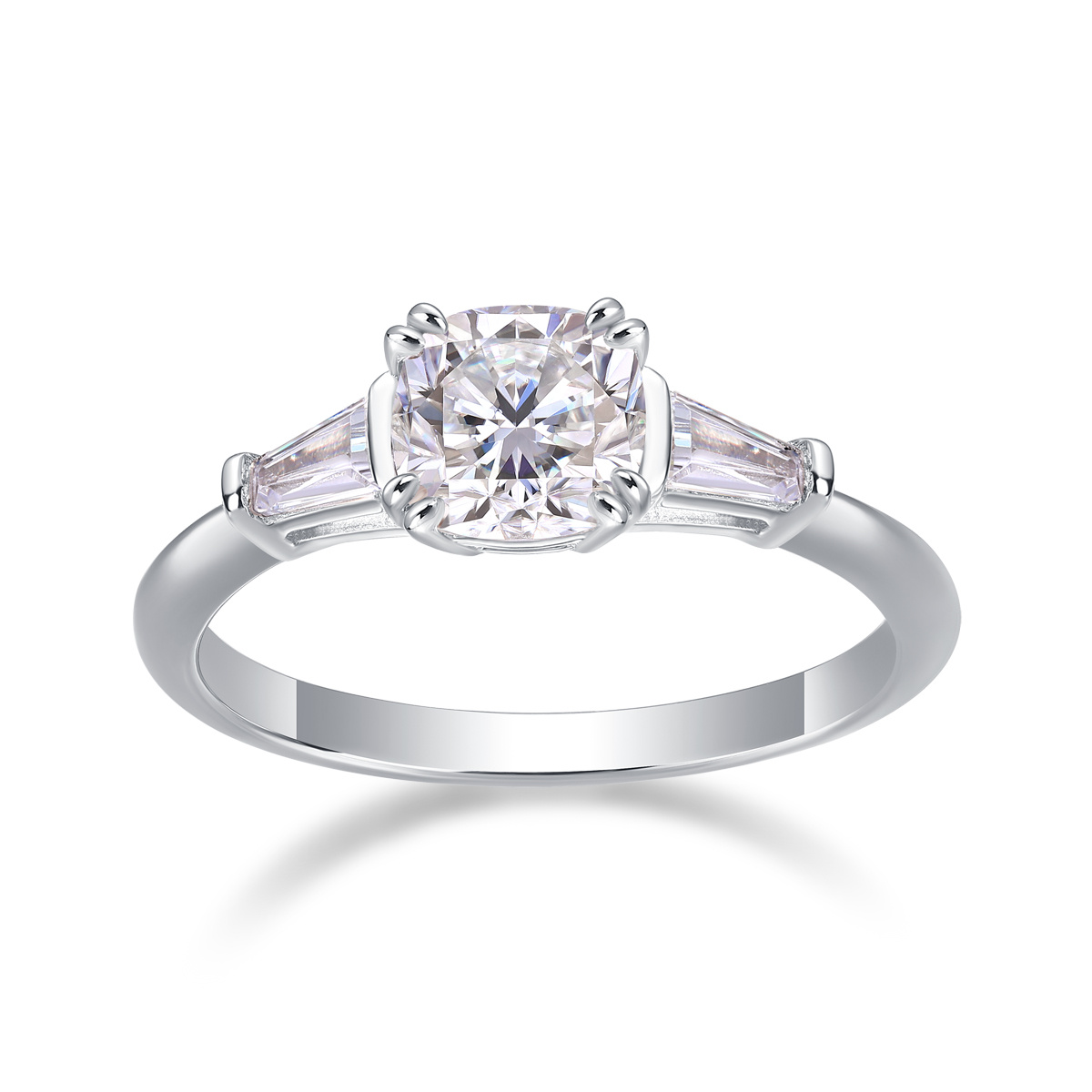 S925 Silver 1-carat 4-Claw Women's Simple Style zircon Ring 