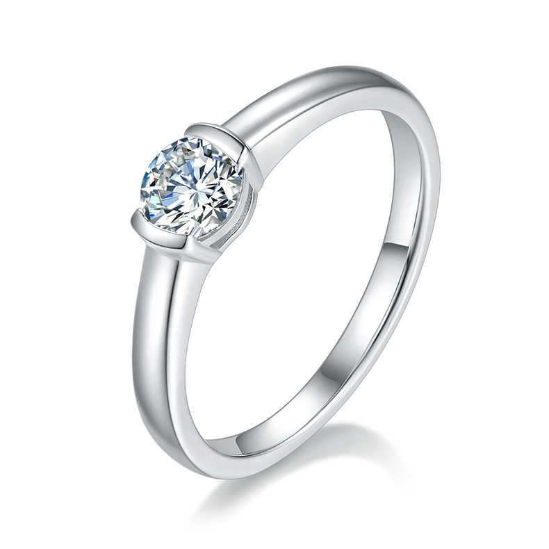  S925 Silver 0.5-carat Simple Style zircon Ring 