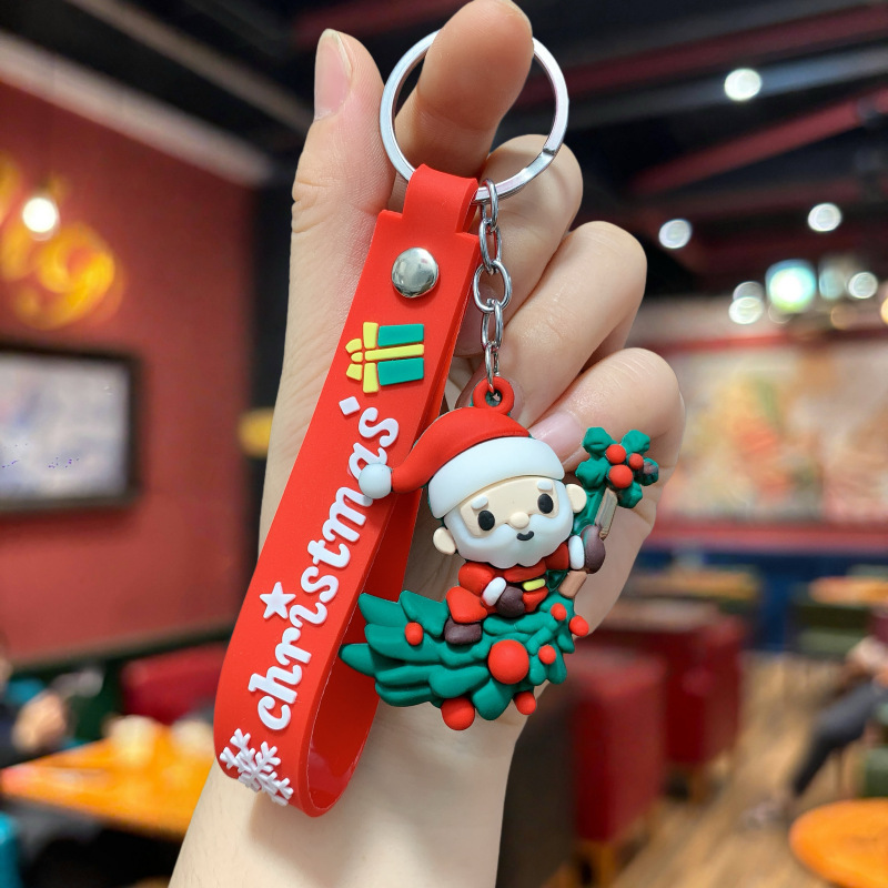 Synthetic resin plastic Eco-friendly PVC multiple 3D Santa Claus Christmas Tree Snowman keychains