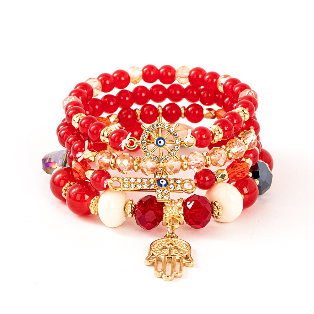 Multiple colors glass alloy resin coloured glaze 6mm Bohemian style Cross Palm Ship Anchor multi-layer bead bracelet