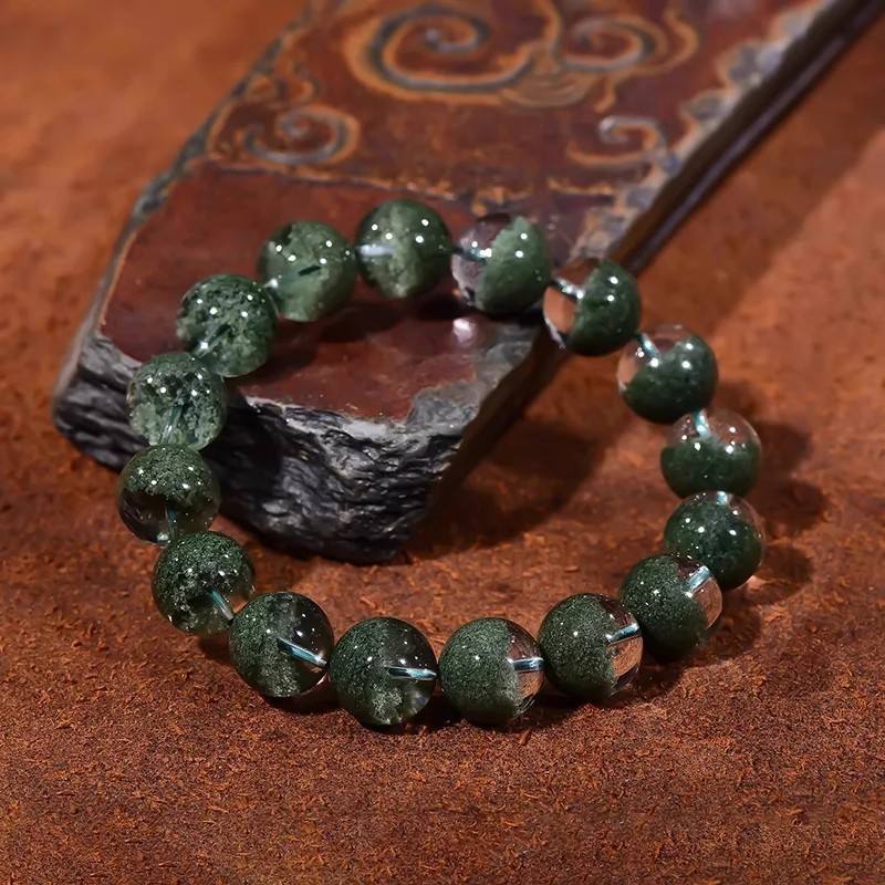 Multiple Sizes Single Circle Brazilian Green Ghost Treasure Pot Natural Crystal Bracelet