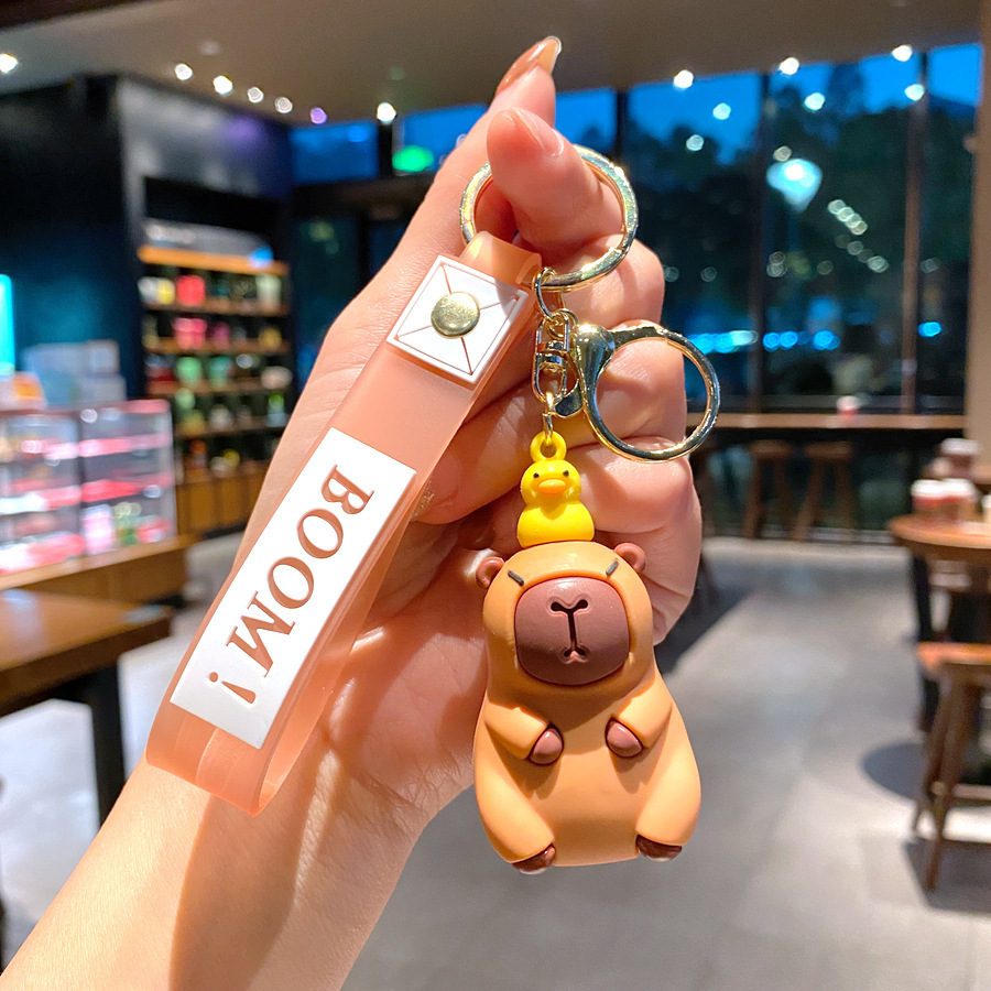Synthetic resin plastic Eco-friendly PVC multiple 3D Cute Capibala Keychain Water Guinea Pig keychains
