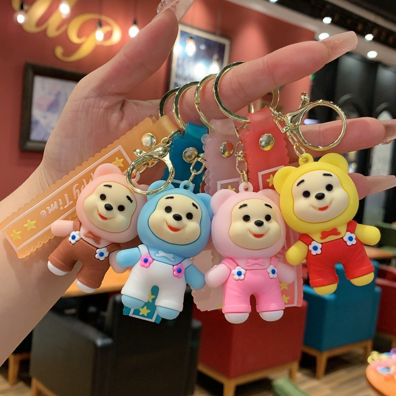 Synthetic resin plastic Eco-friendly PVC multiple Dropping Cute Bear Doll Keychains