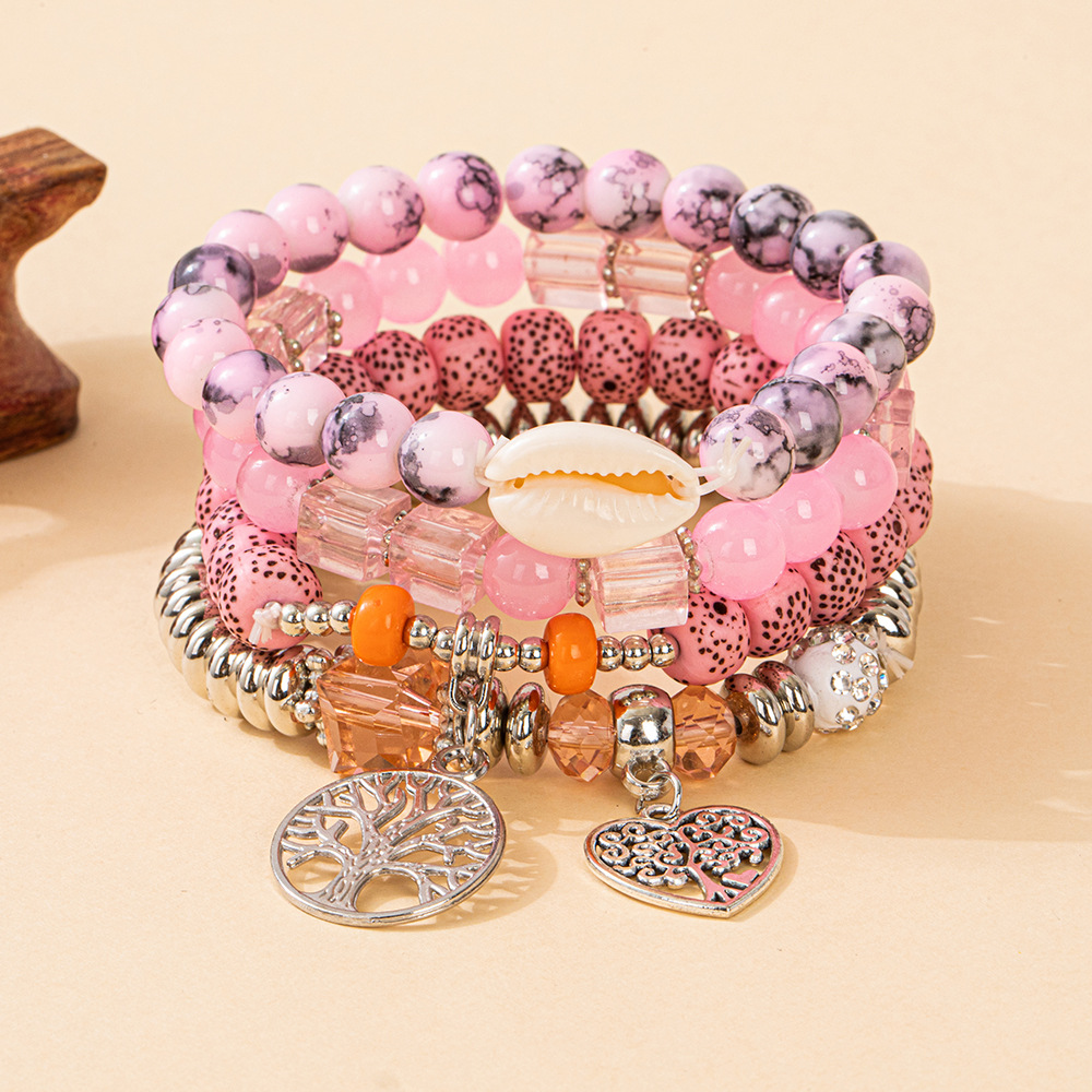 Multiple colors glass alloy resin coloured glaze 6mm Bohemian style Conch Love Life Tree multi-layer bead bracelet