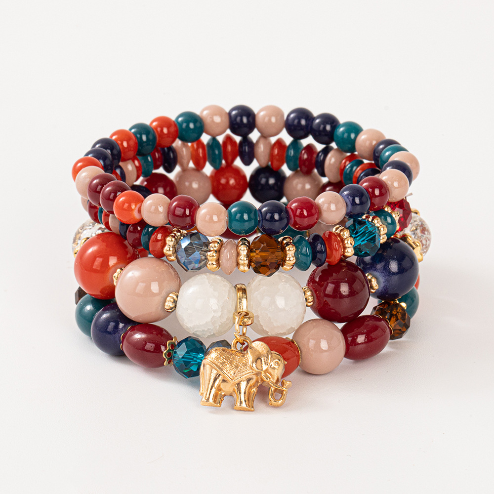 Multiple colors glass alloy resin coloured glaze 6mm Bohemian style Elephant multi-layer bead bracelet