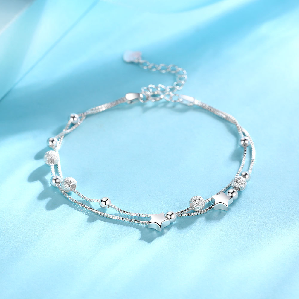 S925 3g 16.4cm+ 3.8cm extended chain sterling silver star bracelet for women