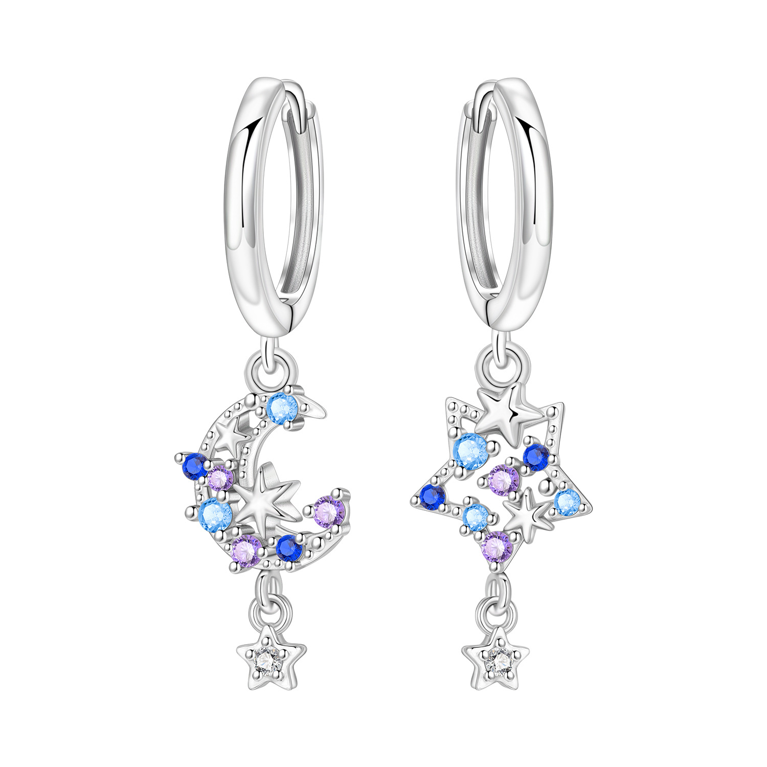2026 S925 Pure Silver Multiple styles of star and moon earrings Zircon Earrings