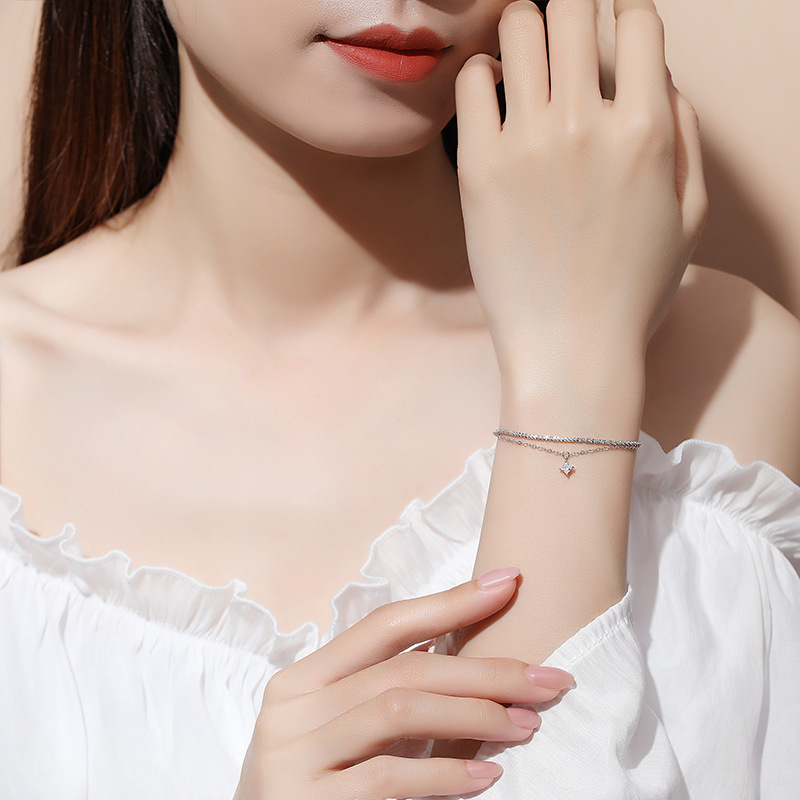 S925 1.76g 15.5cm+ 4.5cm extended chain sterling silver Double layered shimmering waves bracelet  