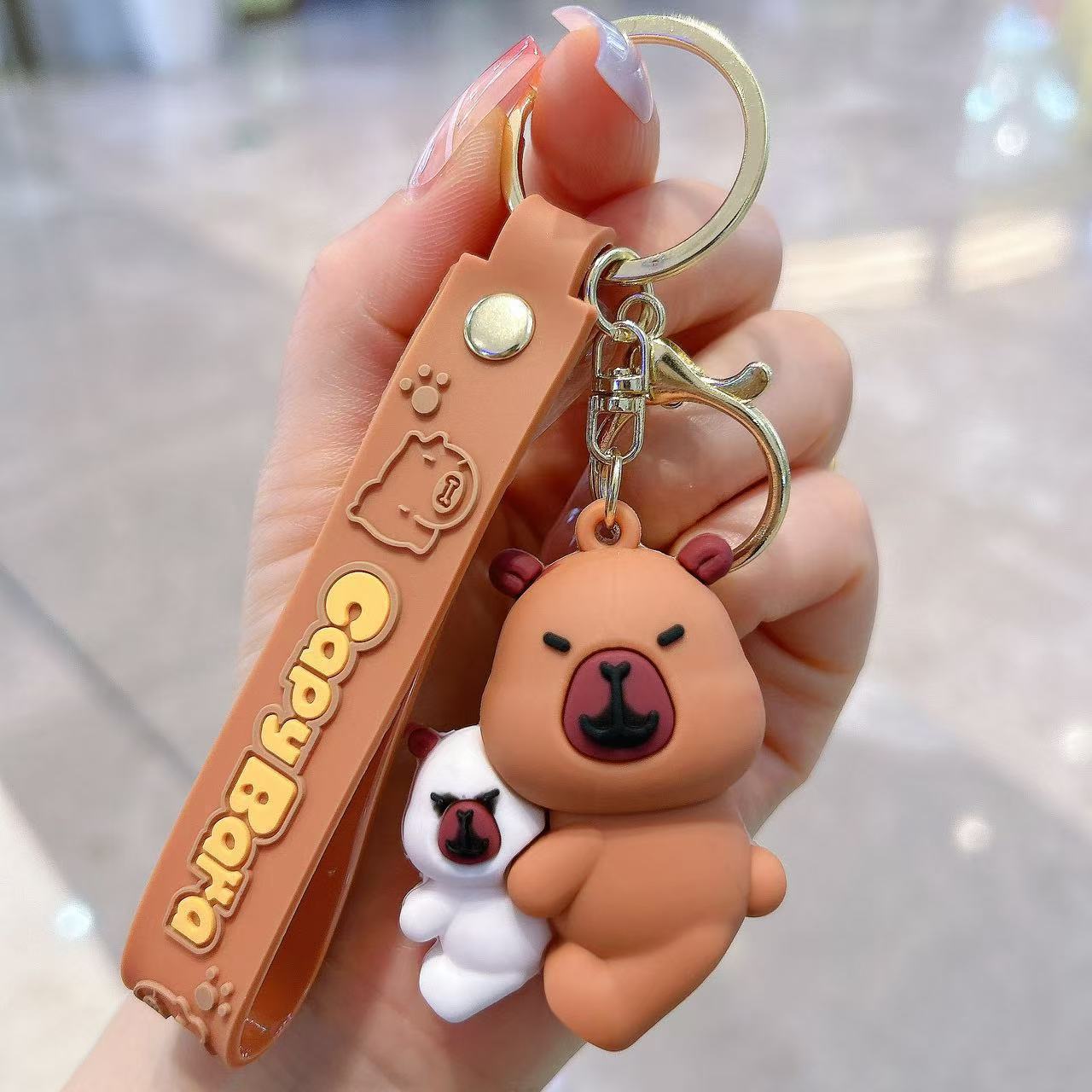 Synthetic resin plastic Eco-friendly PVC multiple 3D Cute Capibala Keychain Water Guinea Pig keychains