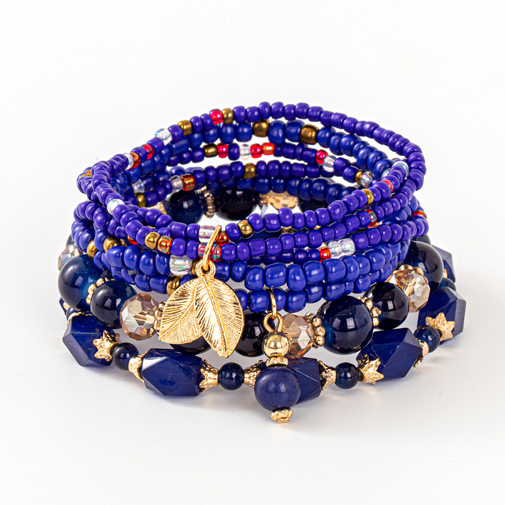 Multiple colors glass alloy resin 6mm Bohemian style Geometric leaves multi-layer bead bracelet