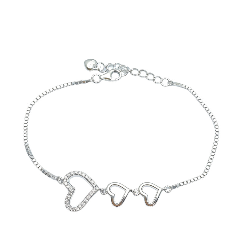 S925 3.41g 16.5cm+ 3.6cm extended chain sterling silver Heart to heart bracelet  