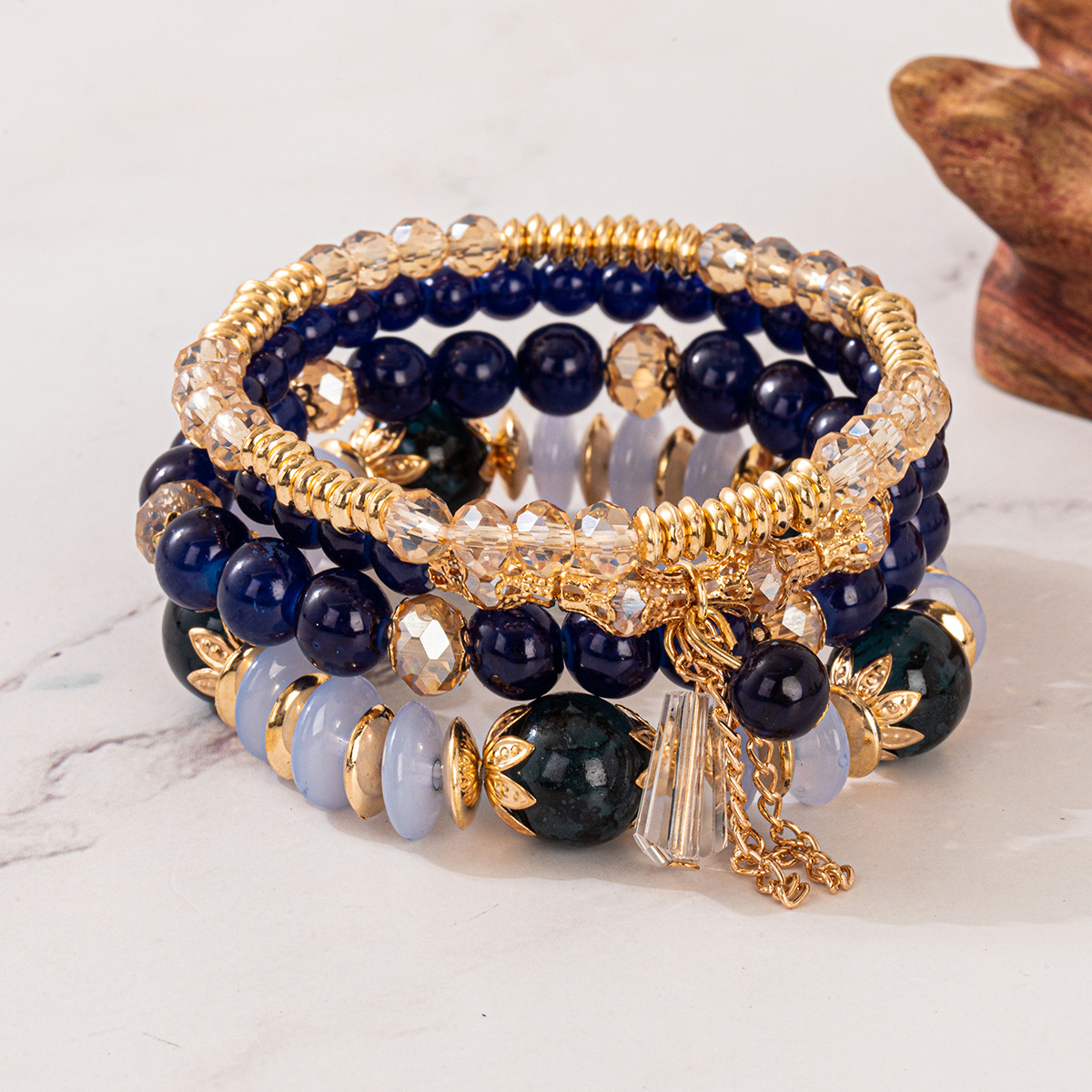 Multiple colors glass alloy resin 6mm Bohemian style Wind Pagoda Chain multi-layer bead bracelet