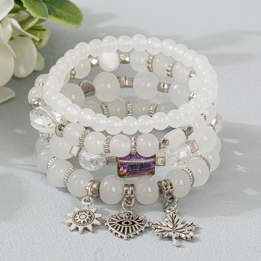 Multiple colors glass alloy resin coloured glaze 6mm Bohemian style Maple Leaf Love Flowermulti-layer bead bracelet