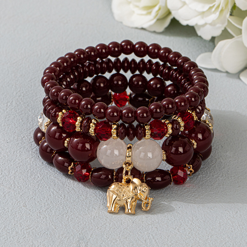Multiple colors glass alloy resin coloured glaze 6mm Bohemian style Elephant multi-layer bead bracelet
