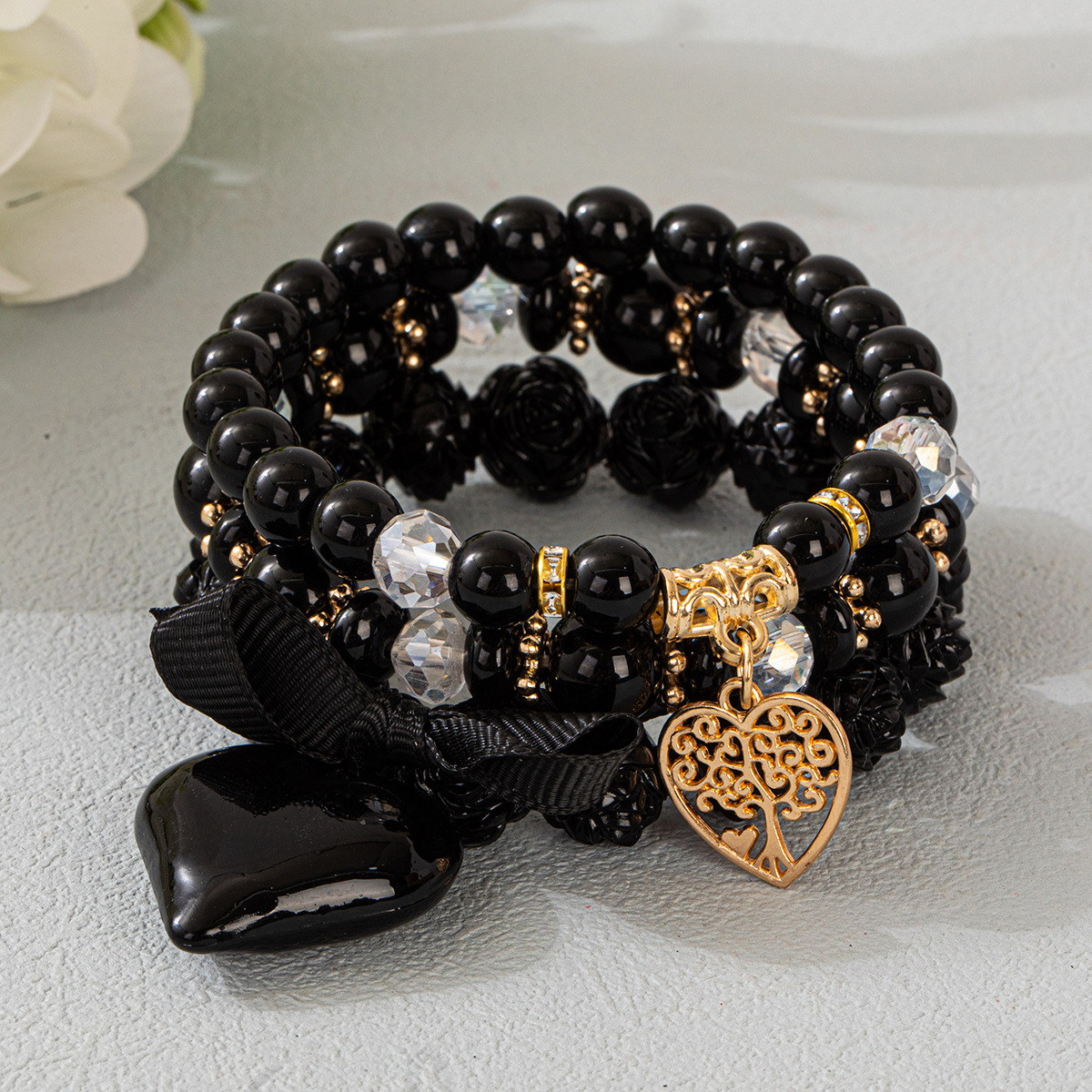 Multiple colors glass 6mm Bohemian style hollow out heart-shaped multi-layer bead bracelet