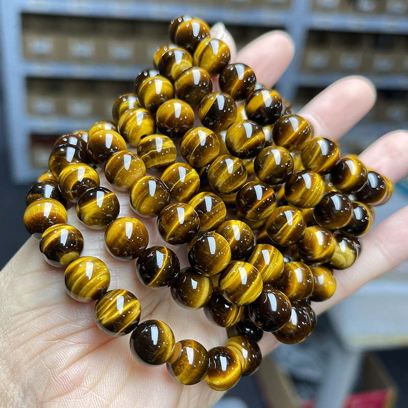 Multiple Sizes Single Circle Yellow tiger eye stone Natural Crystal Bracelet
