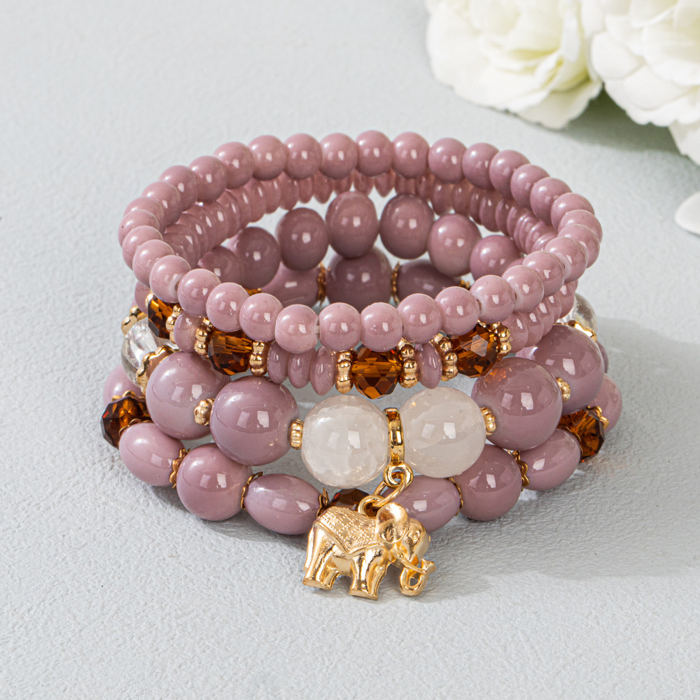 Multiple colors glass alloy resin coloured glaze 6mm Bohemian style Elephant multi-layer bead bracelet